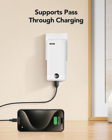 VRURC Portable Charger, Power Bank Built-in Cables and AC Wall Plug | USB C Power Bank 10000mAh Travel Essentials Phone Charger Compact External Battery Pack For Smart Phones, Tablets etc-White in Kuwait