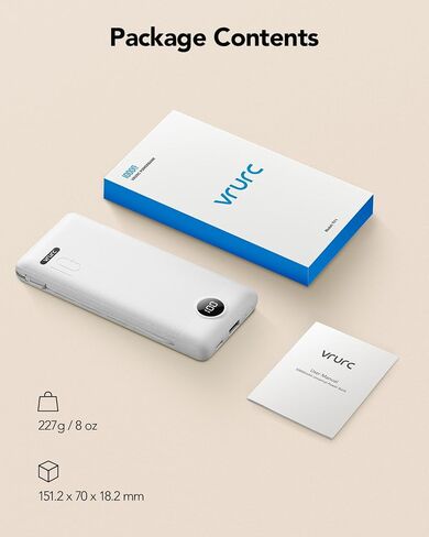 VRURC Portable Charger, Power Bank Built-in Cables and AC Wall Plug | USB C Power Bank 10000mAh Travel Essentials Phone Charger Compact External Battery Pack For Smart Phones, Tablets etc-White in Kuwait