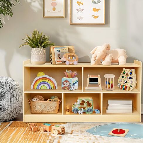 Montessori Shelf, Wooden Toy Storage Organizer for Books Toys, 2 Shelf Bookcase, 5-Section Storage Cabinet, Toddler Book Shelf for Kids Rooms, Playroom, Nursery, Kindergarten in Kuwait
