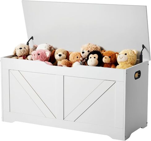 VEVOR Kids Storage Bench, Wooden Toy Box Chest, Large Storage Cabinet with Safety Hinge, Toddlers Storage Bench for Playroom, Living Room or Entryway, Easy Assembly, 38.98 x 15.55 x 18.9 in, White in Kuwait