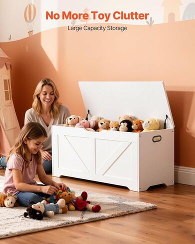 VEVOR Kids Storage Bench, Wooden Toy Box Chest, Large Storage Cabinet with Safety Hinge, Toddlers Storage Bench for Playroom, Living Room or Entryway, Easy Assembly, 38.98 x 15.55 x 18.9 in, White in Kuwait