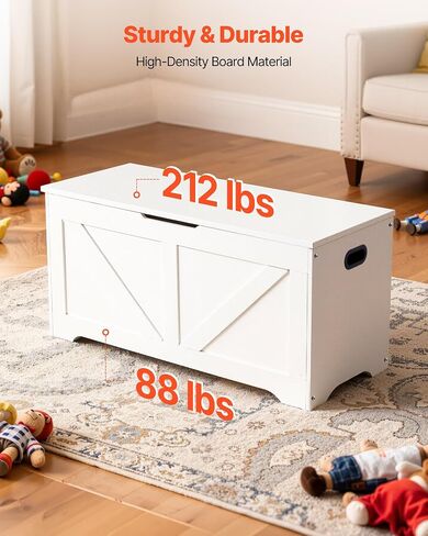 VEVOR Kids Storage Bench, Wooden Toy Box Chest, Large Storage Cabinet with Safety Hinge, Toddlers Storage Bench for Playroom, Living Room or Entryway, Easy Assembly, 38.98 x 15.55 x 18.9 in, White in Kuwait