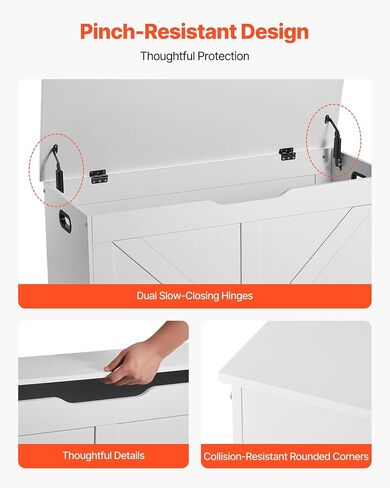 VEVOR Kids Storage Bench, Wooden Toy Box Chest, Large Storage Cabinet with Safety Hinge, Toddlers Storage Bench for Playroom, Living Room or Entryway, Easy Assembly, 38.98 x 15.55 x 18.9 in, White in Kuwait