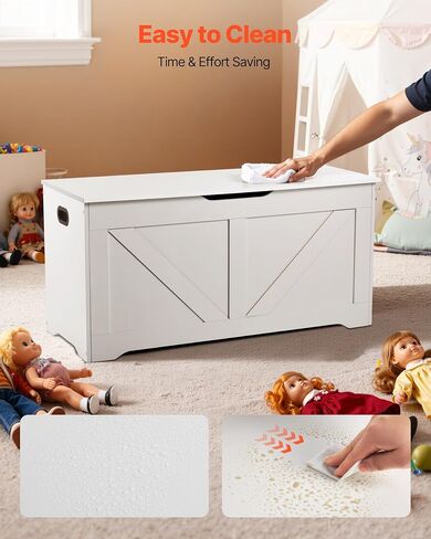 VEVOR Kids Storage Bench, Wooden Toy Box Chest, Large Storage Cabinet with Safety Hinge, Toddlers Storage Bench for Playroom, Living Room or Entryway, Easy Assembly, 38.98 x 15.55 x 18.9 in, White in Kuwait