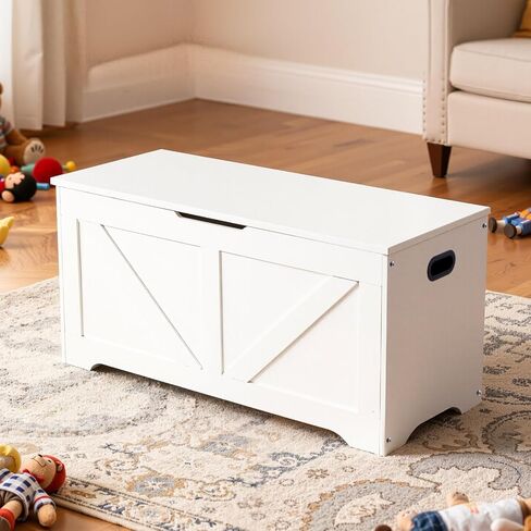 VEVOR Kids Storage Bench, Wooden Toy Box Chest, Large Storage Cabinet with Safety Hinge, Toddlers Storage Bench for Playroom, Living Room or Entryway, Easy Assembly, 38.98 x 15.55 x 18.9 in, White in Kuwait