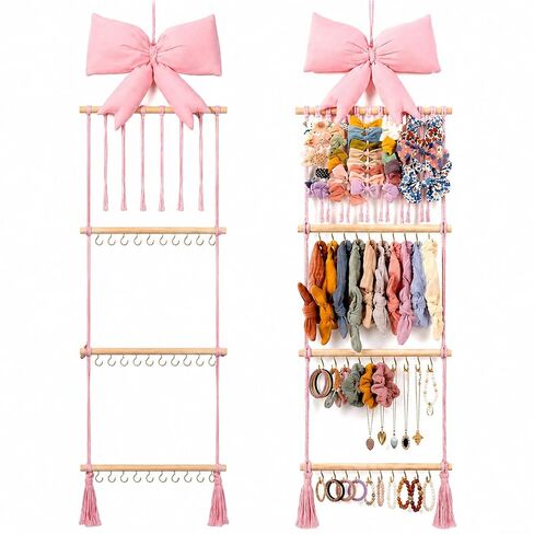 Sliner Pink Bow Headband and Bow Clip Holder Organizer for Girls Soft and Fluffy Wall Mounted Hair Accessories Holder with Decorative for Bedroom Bathroom, Ideal for Hair Clips Storage (Trendy) in Kuwait