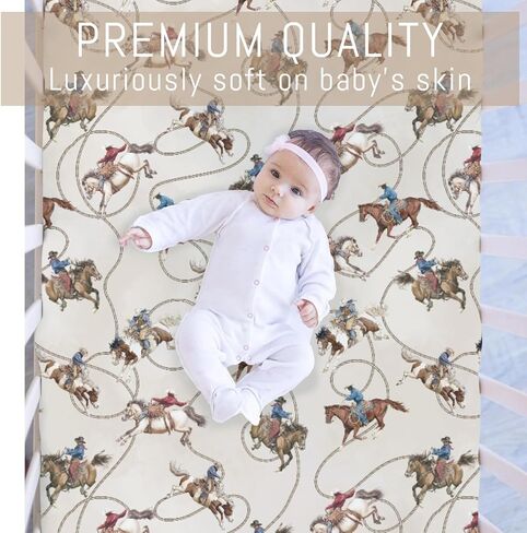 Vintage Cowboy Life Baby Crib Sheets for Boy Girl Country Western Cowboys Horse Soft Snug Fitted Crib Mattress Covers Fit 52''x28'' Standard Crib & Toddler Mattress Wild West Nursery Bed Sheets in Kuwait