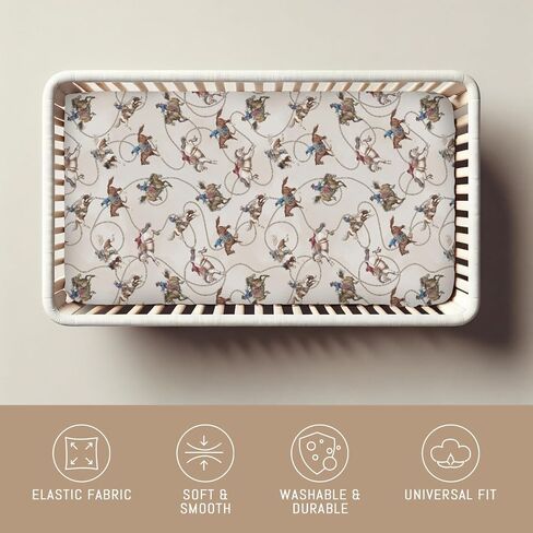 Vintage Cowboy Life Baby Crib Sheets for Boy Girl Country Western Cowboys Horse Soft Snug Fitted Crib Mattress Covers Fit 52''x28'' Standard Crib & Toddler Mattress Wild West Nursery Bed Sheets in Kuwait