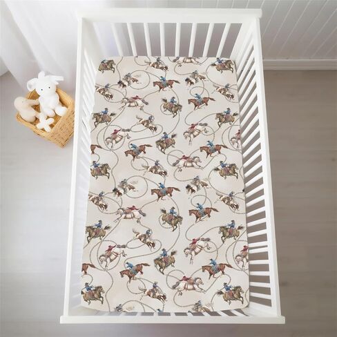 Vintage Cowboy Life Baby Crib Sheets for Boy Girl Country Western Cowboys Horse Soft Snug Fitted Crib Mattress Covers Fit 52''x28'' Standard Crib & Toddler Mattress Wild West Nursery Bed Sheets in Kuwait