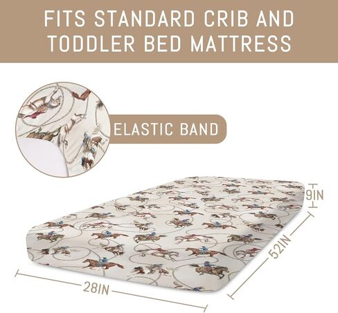 Vintage Cowboy Life Baby Crib Sheets for Boy Girl Country Western Cowboys Horse Soft Snug Fitted Crib Mattress Covers Fit 52''x28'' Standard Crib & Toddler Mattress Wild West Nursery Bed Sheets in Kuwait