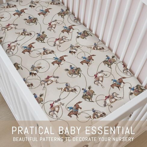 Vintage Cowboy Life Baby Crib Sheets for Boy Girl Country Western Cowboys Horse Soft Snug Fitted Crib Mattress Covers Fit 52''x28'' Standard Crib & Toddler Mattress Wild West Nursery Bed Sheets in Kuwait