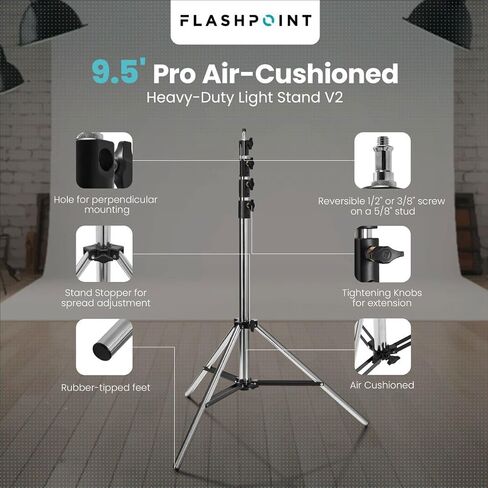 Pro Air-Cushioned Heavy-Duty Light Stand (Chrome, 9.5') in Kuwait