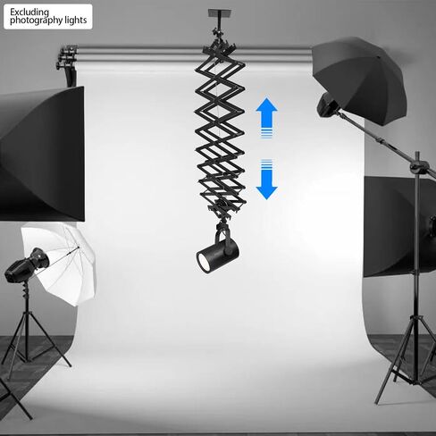 Photography Ceiling Rail System, 2m Stretch Ceiling Light Mount Support with Safety Rope, Retractable 21.7-78.7 in, 22lbs Capacity Photograph Lighting Kit Stretch Ceiling Drop Pantograph for Studio in Kuwait