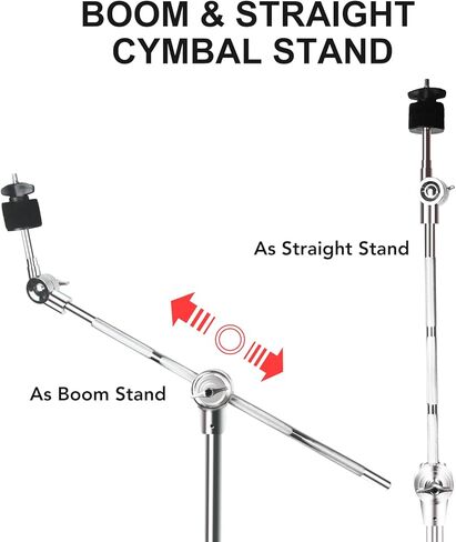Boom Cymbal Stand, Adjustable 2-in-1 Straight Boom Cymbal Stand | Drumsticks + Drumstick Holder + Drum Keys, Double Braced Legs with Rubber Feet for Mounting Crash, Ride, Splash Cymbals in Kuwait