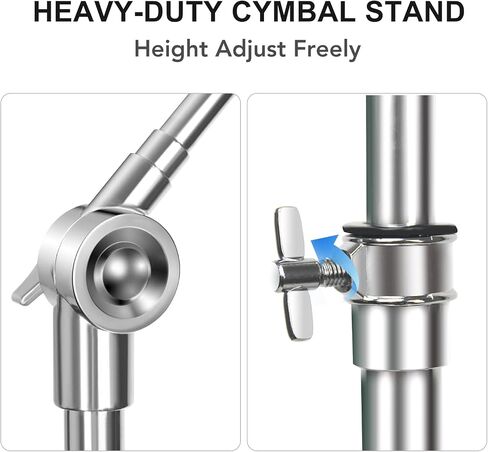 Boom Cymbal Stand, Adjustable 2-in-1 Straight Boom Cymbal Stand | Drumsticks + Drumstick Holder + Drum Keys, Double Braced Legs with Rubber Feet for Mounting Crash, Ride, Splash Cymbals in Kuwait