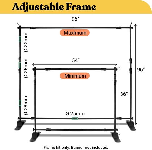 Photo Backdrop Stand - 8x8 ft Heavy Duty Banner Holder Adjustable Photography Poster Stand - Height Up to 8x8 ft for Trade Show, Photo Booth, Parties, Wedding, Birthday, Photoshoot Background in Kuwait