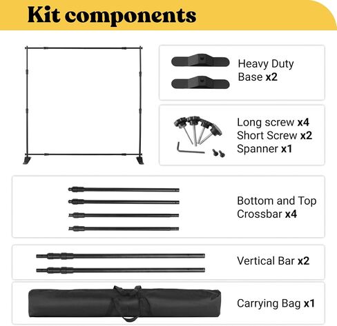 Photo Backdrop Stand - 8x8 ft Heavy Duty Banner Holder Adjustable Photography Poster Stand - Height Up to 8x8 ft for Trade Show, Photo Booth, Parties, Wedding, Birthday, Photoshoot Background in Kuwait