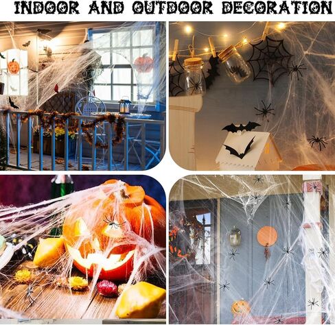 Famoby 1200 sqft Halloween Spider Webs and 120pcs Fake Bats and 50pcs Fake Spiders Super Stretch Cobwebs Party Decorate for Halloween Theme Indoor and Outdoor Decoration in Kuwait