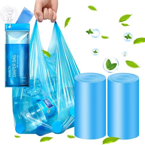 Large Adult Diaper Disposal Bags (18’’x23’’),96 Pcs, Fresh Scented, Elderly Waste Disposal, Baby Diapers Trash Bags, Sanitary Product Disposal at Home and Travel, Blue in Kuwait