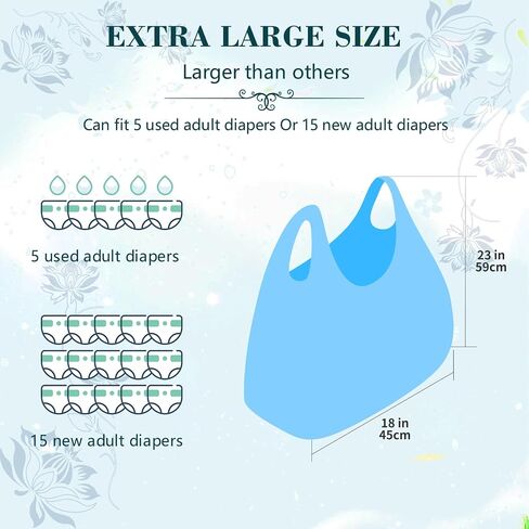 Large Adult Diaper Disposal Bags (18’’x23’’),96 Pcs, Fresh Scented, Elderly Waste Disposal, Baby Diapers Trash Bags, Sanitary Product Disposal at Home and Travel, Blue in Kuwait