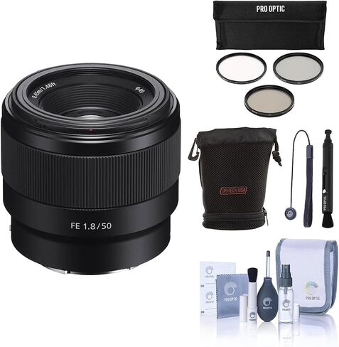 Sony FE 50mm f/1.8 Lens for Sony E, Bundle with 49mm Filter Kit, Lens Case, in Kuwait