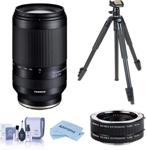 Tamron 70-300mm f/4.5-6.3 Di III RXD Lens for Sony E, Bundle with Flip-Zip -Section Aluminum Multi-Functional Photo Tripod, DG-NEX Tube Set, Cleaning Kit, Cloth in Kuwait
