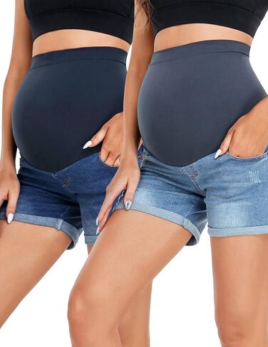 HOFISH Womens Maternity Jeans Shorts Over The Belly Stretchy Comfy Denim Pants Casual Workout Pregnancy Shorts in Kuwait