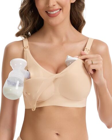 Vinfact Pumping Bra Hands Free Comfort Wireless Seamless Breast Pump Bra Full Coverage Everyday Bra for Maternity Postpartum XL Nude in Kuwait