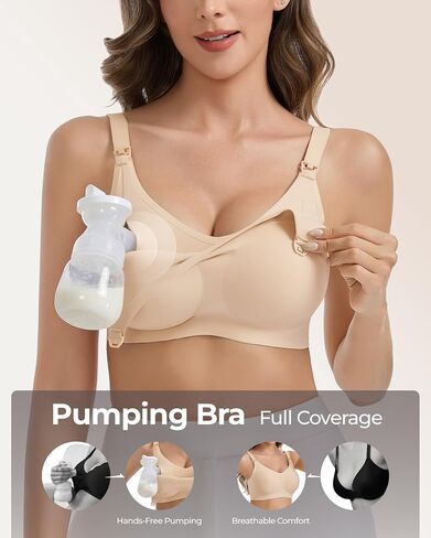 Vinfact Pumping Bra Hands Free Comfort Wireless Seamless Breast Pump Bra Full Coverage Everyday Bra for Maternity Postpartum XL Nude in Kuwait