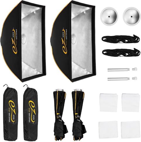Glow EZ Lock Softbox to Go Kit - Glow EZ Lock 24x36 Quick Strip Rectangular Bowens Mount Softbox Lighting Kit with External and Internal Diffusers, Deflector Disk and Eggcrate Grid, 2-Pack in Kuwait