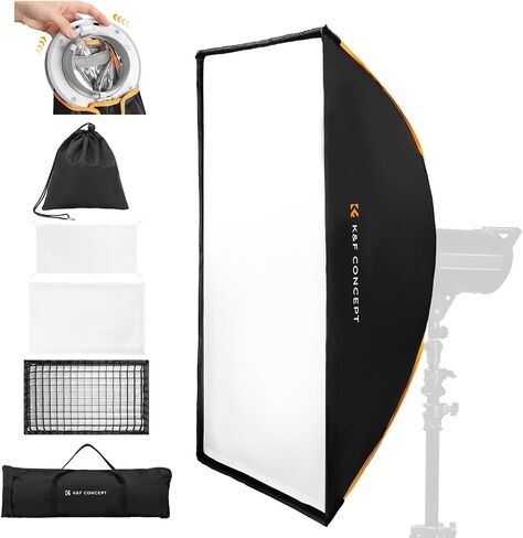 K&F CONCEPT Strip Softbox 12"x47"/30x120cm, Quick-Release | Portable Soft Box with Diffusers/Honeycomb Grid/Grid Bag/Bowens Mount for COB Light, Studio, Product Photography LJ02 in Kuwait