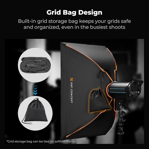 K&F CONCEPT Rectangular Softbox 24"x35"/60x90cm, Quick-Release | Portable Soft Box with Diffusers/Honeycomb Grid/Grid Bag/Bowens Mount for COB Light, Studio, Product Photography LJ01 in Saudi Arabia