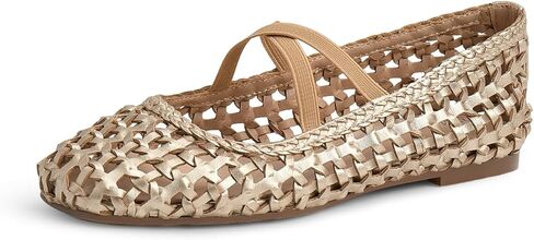 STALOV Woven Ballet Flats for Women Square Toe Criss-Cross Straps Mary Jane Flats Comfortable Dress Casual Slip on Ballerina Shoes in Kuwait
