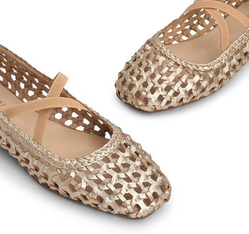 STALOV Woven Ballet Flats for Women Square Toe Criss-Cross Straps Mary Jane Flats Comfortable Dress Casual Slip on Ballerina Shoes in Kuwait