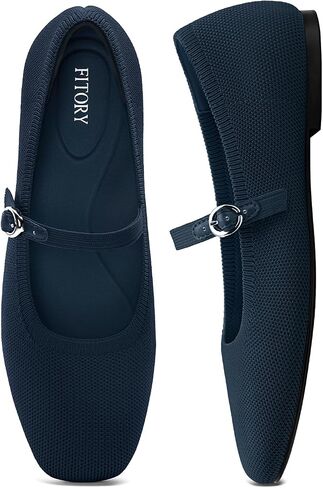 FITORY Flats for Women, Mary Jane Ballet Square Toe Knit Ankle Strap Shoes | Memory Foam, Comfortable, Foldable, Washable, Office, Dressy, Casual, Daily, Walking in Kuwait
