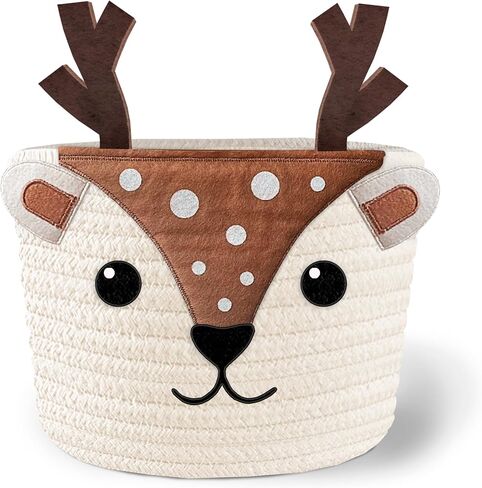 Cute Deer 100% Cotton Rope Baby Laundry Basket for Boys & Girls, Woodland Nursery Decor, Nursery Storage Basket for Essentials like Diapers, Wipes, Towels, Perfect for Baby Shower Gifts, Machine Wash in Kuwait