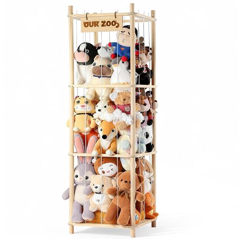 LAMU Stuffed Animal Storage, Wooden Zoo Stuffed Animal Holder with Elastic Cords, Space Save Toy Organizer, Extra Large Capacity Stuffed Animal Organizer for Playroom, Bedroom, Nursery in Kuwait