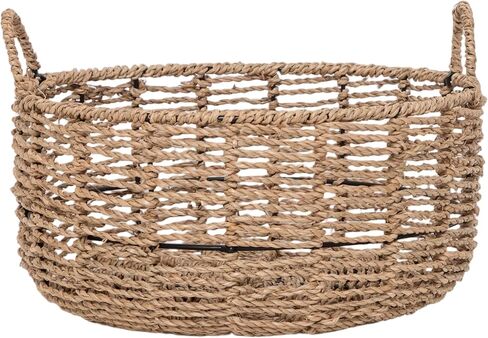 Round Seagrass Storage Basket with Handles - Handwoven Wicker Basket (12.01"Dx5.51"H) in Saudi Arabia