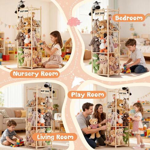 LAMU Stuffed Animal Storage, Wooden Zoo Stuffed Animal Holder with Elastic Cords, Space Save Toy Organizer, Extra Large Capacity Stuffed Animal Organizer for Playroom, Bedroom, Nursery in Kuwait