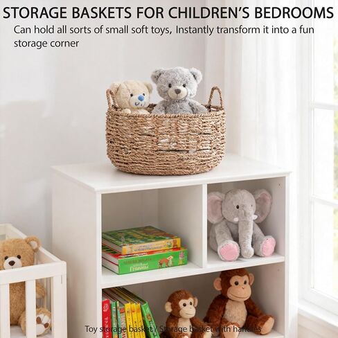 Round Seagrass Storage Basket with Handles - Handwoven Wicker Basket (12.01"Dx5.51"H) in Saudi Arabia