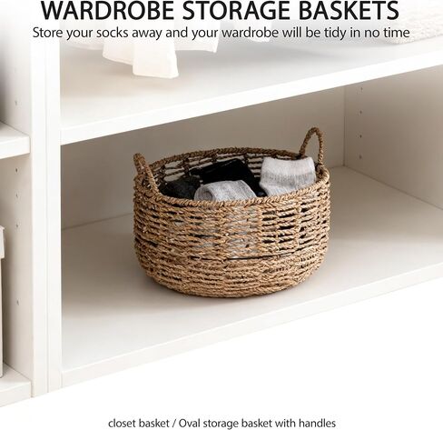 Round Seagrass Storage Basket with Handles - Handwoven Wicker Basket (12.01"Dx5.51"H) in Saudi Arabia