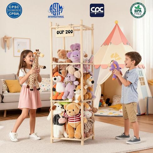 LAMU Stuffed Animal Storage, Wooden Zoo Stuffed Animal Holder with Elastic Cords, Space Save Toy Organizer, Extra Large Capacity Stuffed Animal Organizer for Playroom, Bedroom, Nursery in Kuwait