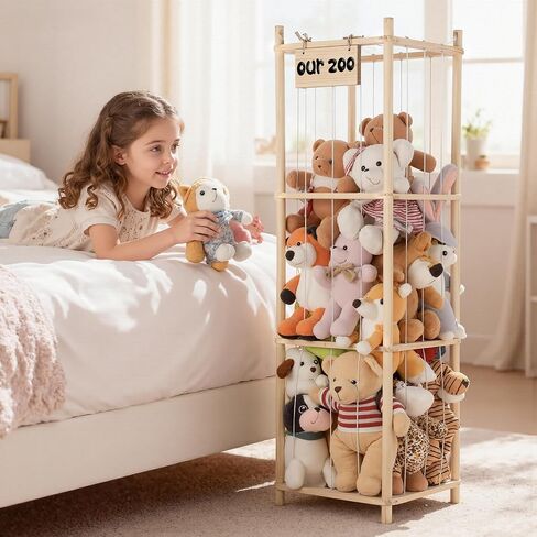 LAMU Stuffed Animal Storage, Wooden Zoo Stuffed Animal Holder with Elastic Cords, Space Save Toy Organizer, Extra Large Capacity Stuffed Animal Organizer for Playroom, Bedroom, Nursery in Kuwait