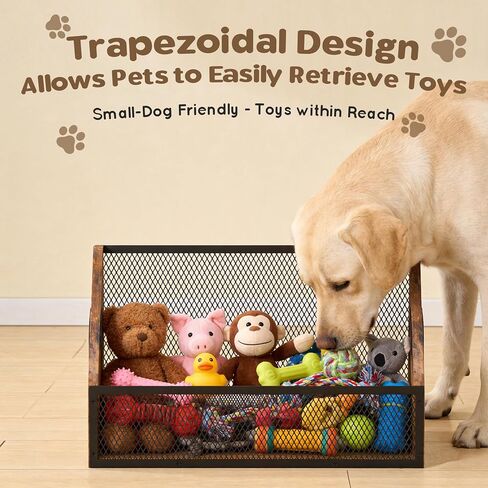 Piskyet Wood Dog Toy Bin, Dog Toy Box(Rustic Brown) | Wood Dog Toy Basket,Dogs Storage Organizer, Large Cat Toys Basket Box for Living Room Area Wooden Organizing Storage in Kuwait