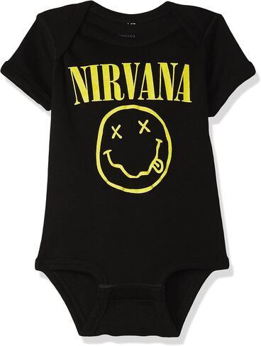 Nirvana unisex baby Nirvana Smiley Onesie, Black, 6 Months and Toddler T Shirt Set, Black, 12 US in Kuwait