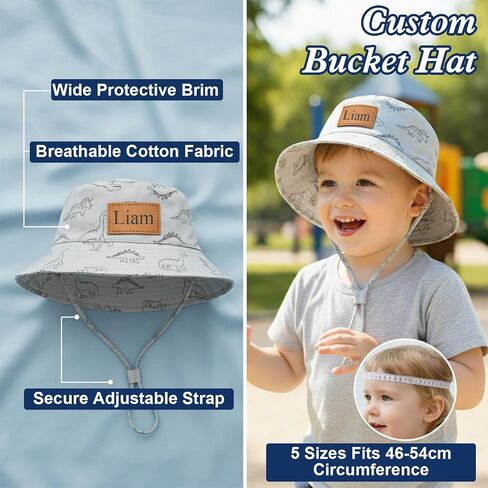 lanleay Personalized Baby Sun Hat UPF 50+ Custom Toddlers Bucket Hats Kids | Hat for Boy Girls Sun Protection Wide Brim Beach Kids Hat Personalized Monogrammed Gift in Kuwait