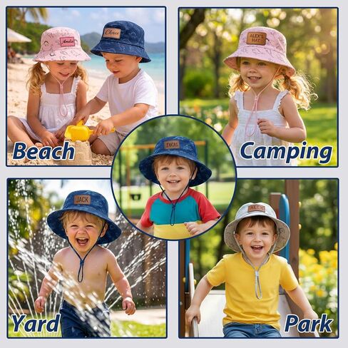lanleay Personalized Baby Sun Hat UPF 50+ Custom Toddlers Bucket Hats Kids | Hat for Boy Girls Sun Protection Wide Brim Beach Kids Hat Personalized Monogrammed Gift in Kuwait