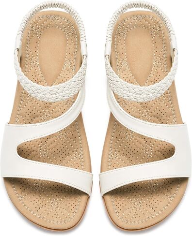 Ecetana Dressy Comfortable Sandals for Women: Summer Flat Strappy Ladies Sandals with Elastic Ankle Strap for Casual Walking in Kuwait