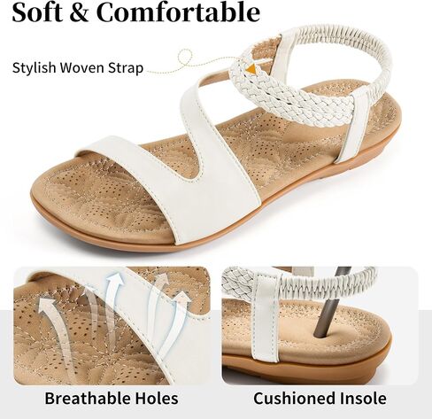 Ecetana Dressy Comfortable Sandals for Women: Summer Flat Strappy Ladies Sandals with Elastic Ankle Strap for Casual Walking in Kuwait