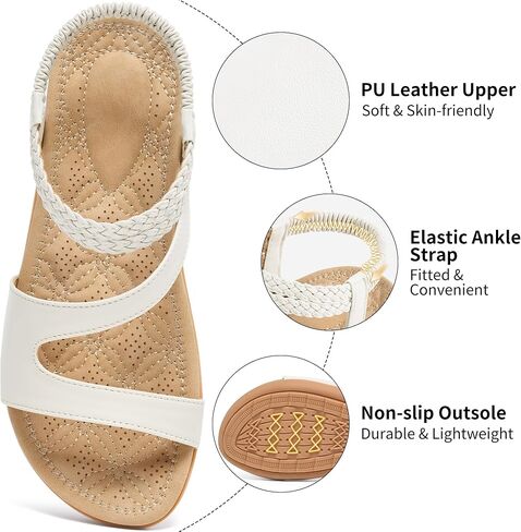 Ecetana Dressy Comfortable Sandals for Women: Summer Flat Strappy Ladies Sandals with Elastic Ankle Strap for Casual Walking in Kuwait